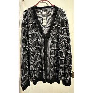 INC International Concepts Men's Black White Textured Knit Cardigan XXL